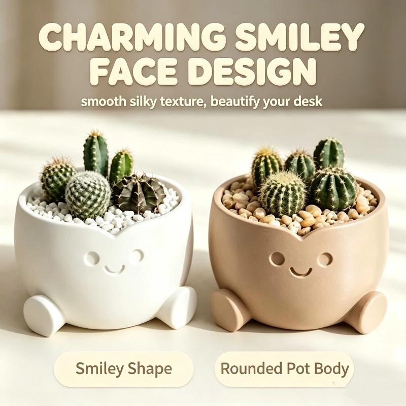 3D Printed Lovely Smiling Figure Planter Pot Mini Small Indoor Flower Pot for Bedroom Desktop Decor Tiny Plant Container Gift