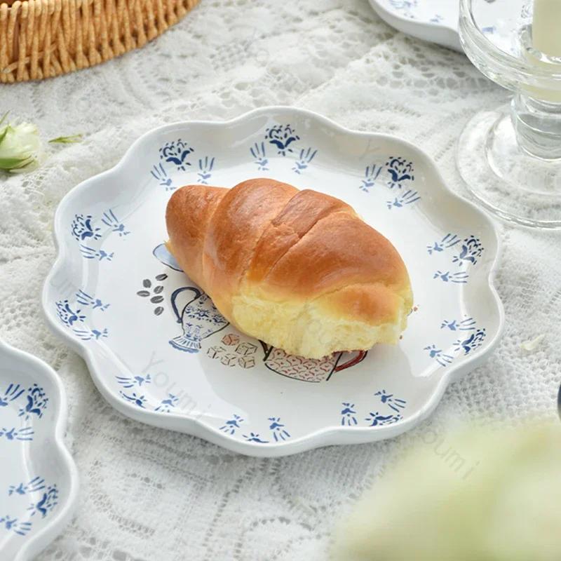 French Style Cute Ceramic Plate High End Coffee Shop Afternoon Tea Exquisite Dessert Plate Home Delicious Pasta Dining Plates