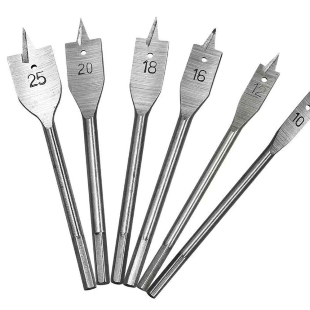 6Pcs/Set NEW Carbon Steel Woodworking Flat Drill 10-25mm Woodworking Hexagonal Shank Multifunctional Flat Wood Plate Opener