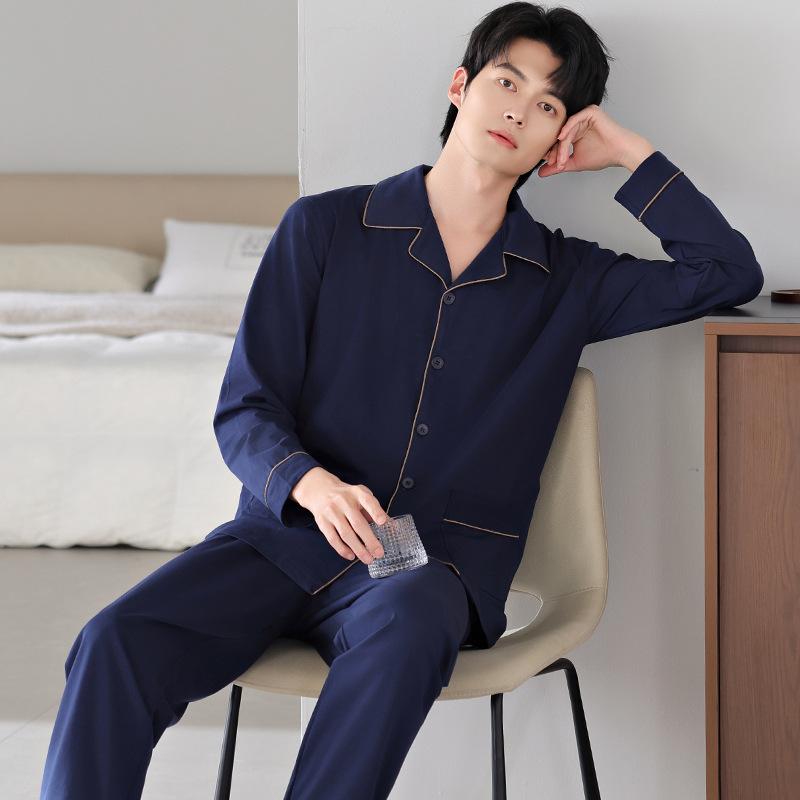 Pure Cotton Pajamas Men'S Spring And Autumn Simple Casual Cotton Loungewear Can Be Worn Outside Large Size Suit