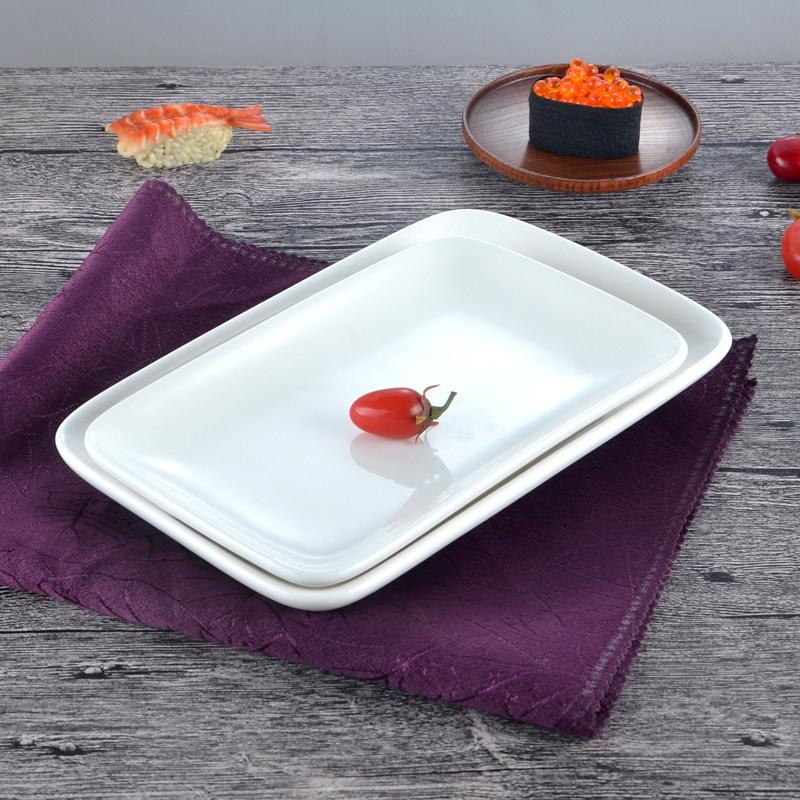 Pure White Ceramic Chee Cheong Fun Plate - Rectangular Sushi & Barbecue Dish for Western Cuisine