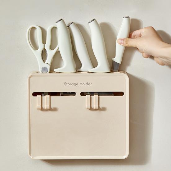 Wall-Mounted Knife & Utensil Holder No-Drilling Adhesive Rust-Resistant Knife Rack for Knives Spatulas Space-Saving Kitchen Organizer with Ventilated