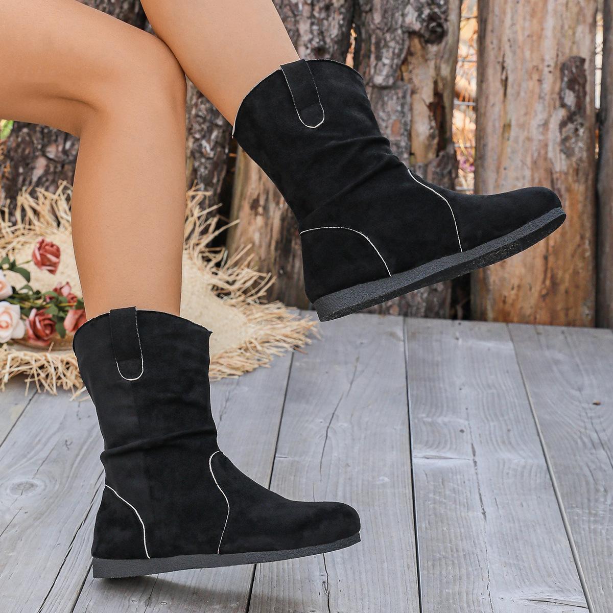 

Новые женские ботинки Осень-Зима Ретро на плоской подошве Большого размера Ботинки Мартин на плоской подошве Женские ботинки средней высоты Замшевые с круглым носком Женская обувь 43 чёрный