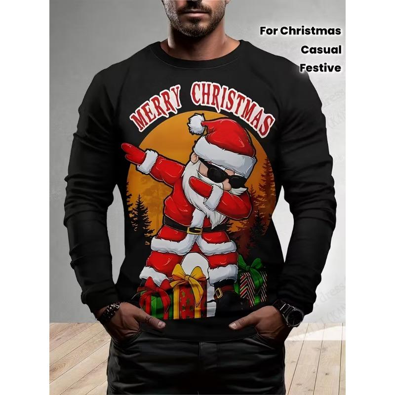 Merry Christmas Santa Claus 3d Print Graphic T-shirt Men Women Fashion Long Sleeve T-shirts Christmas Tree Tops Tees Gift New