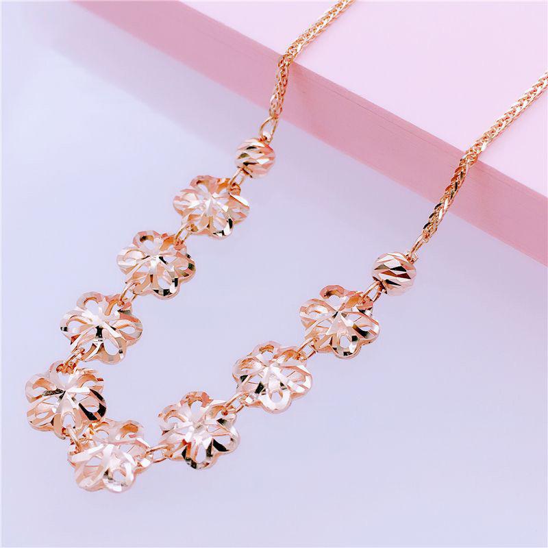 Rose-Plated Pure 585 Purple Gold Bracelet For Women, Japan And Korea Hollowed-Out Shiny Gold Flower Jewelry