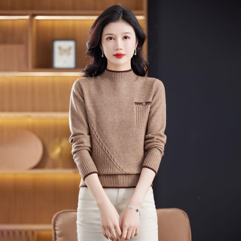 Semi-high-neck Sweater Women's Autumn and Winter Thickened Knitted Sweater Top Loose Pullover Base Loose Sweater