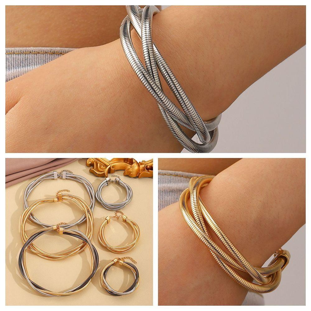 Alloy Multi Layer Bangle Gold Color Snake Bone Thick Chain Bracelet Snake Chain Bracelet
