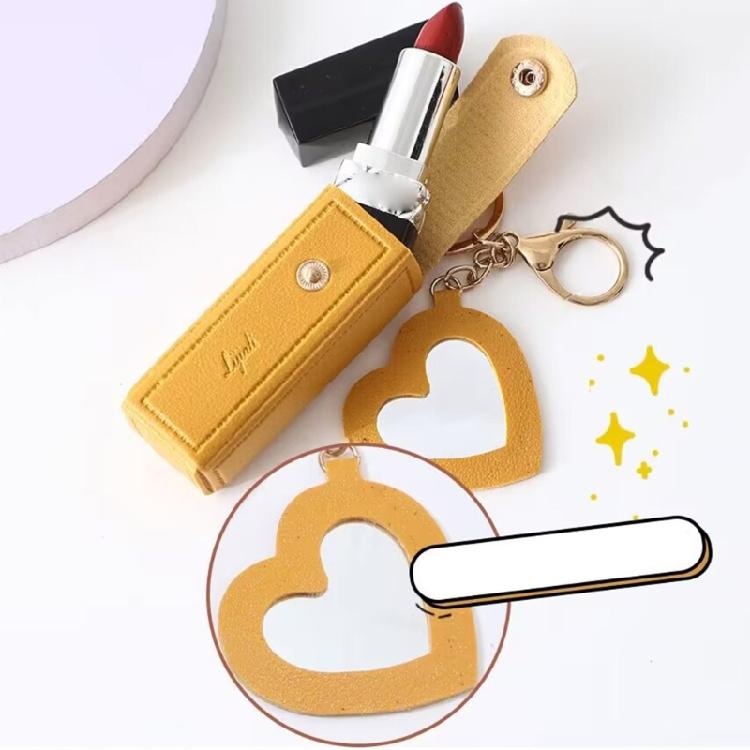 Lipstick Lip Gloss Bag Keychain PU Leather Key Rings Portable Backpack Decor