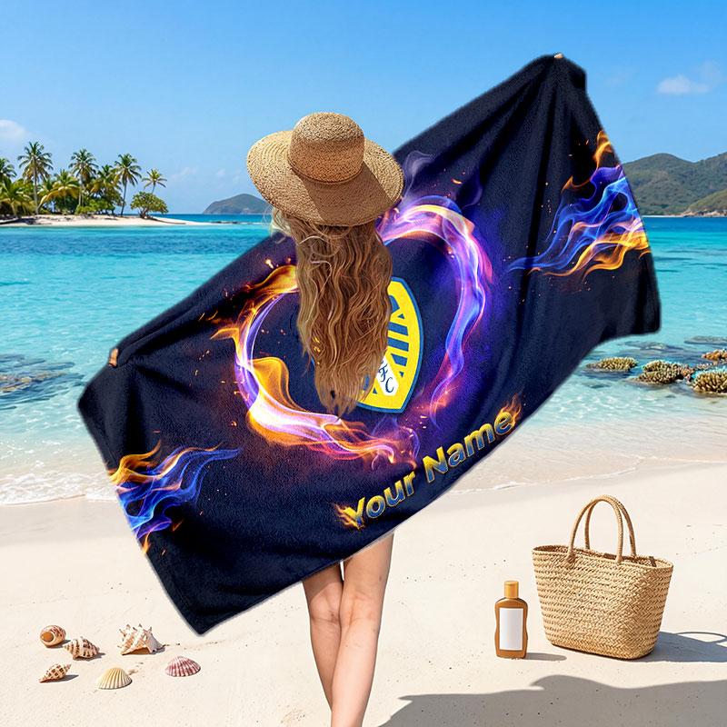Leeds United Custom Beach Towel, Personalized Name Text Print, Football Logo Soft Quick‑Dry Towel Holiday Gift