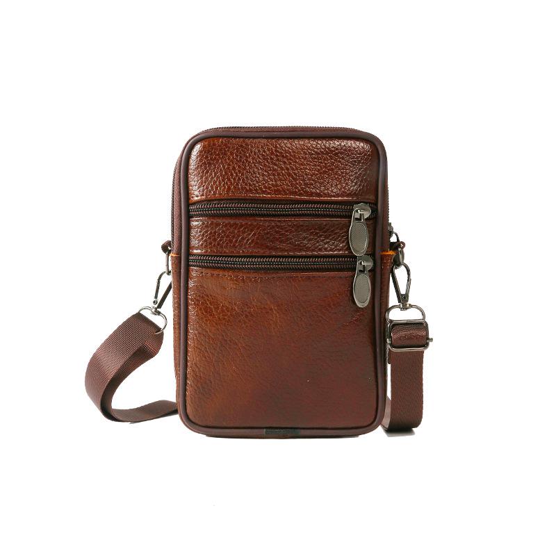 Genuine Leather Men's Vertical Crossbody Phone Waist Bag with Belt Loop (8-Inch)