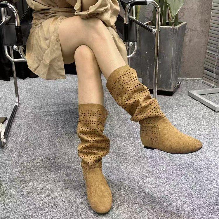 

Vintage Spice Girl Maillard Hollow Boots Women s Autumn 2025 New Breathable Non-Slip Millennium Style Skinny Boots 40 верблюд
