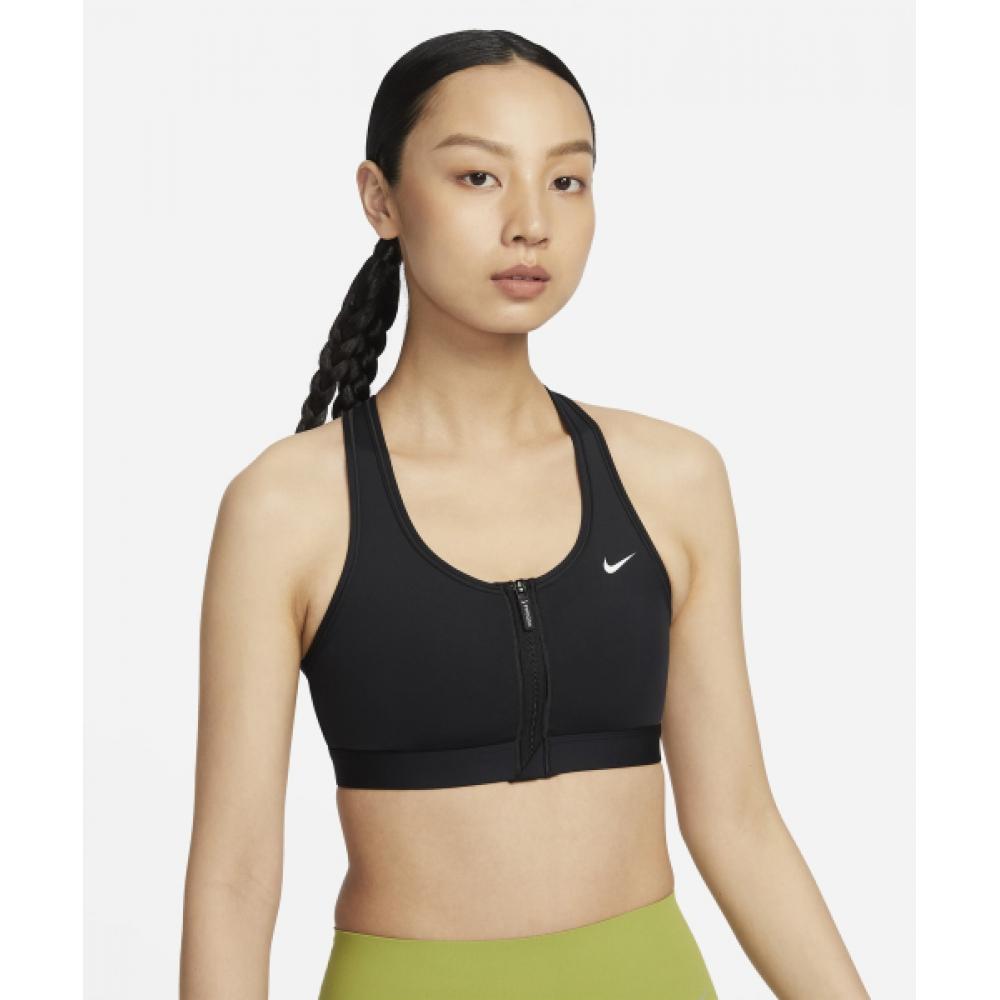 Nike SWoosh Front Zip Medium Support Pad Sports Bra W   Black White  Fn2732 010