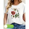 European Size Elegant Art Floral Print Women's Short Sleeve T-Shirt
