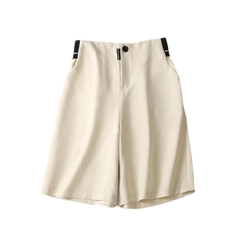 Summer Solid Color Wide Leg Suit Shorts Women's Five Quarter Pants