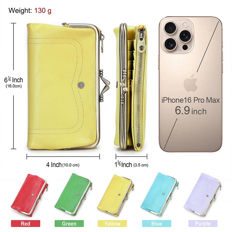 CONTACT'S Genuine Leather Fashion  Long Wallet Women Colorful Coin Pocket with Photo Slot Soft Female Purse Wallets