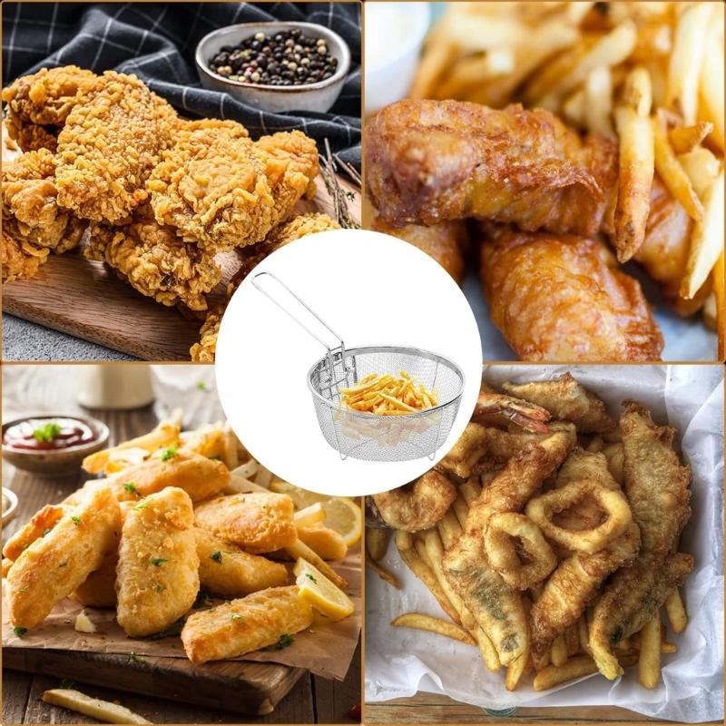 Filter Basket Frying Basket Cooking Tool Stainless Steel Texture Round Basket Cooking Accessory Deep Fryers Strainers