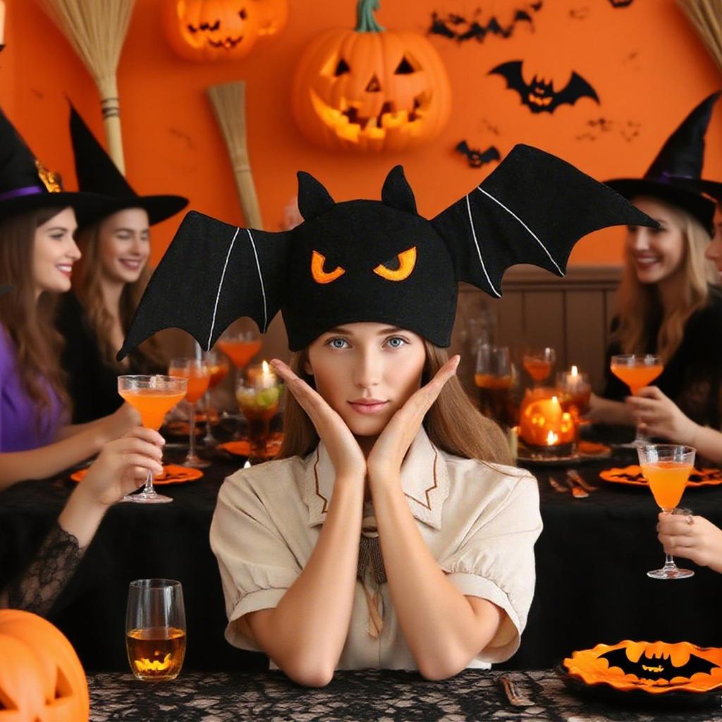 Halloween Bat Hat Cute Bat Wings Halloween Party Hat Spooky Headwear Party Accessories For Teens Photoshoots Performance Men