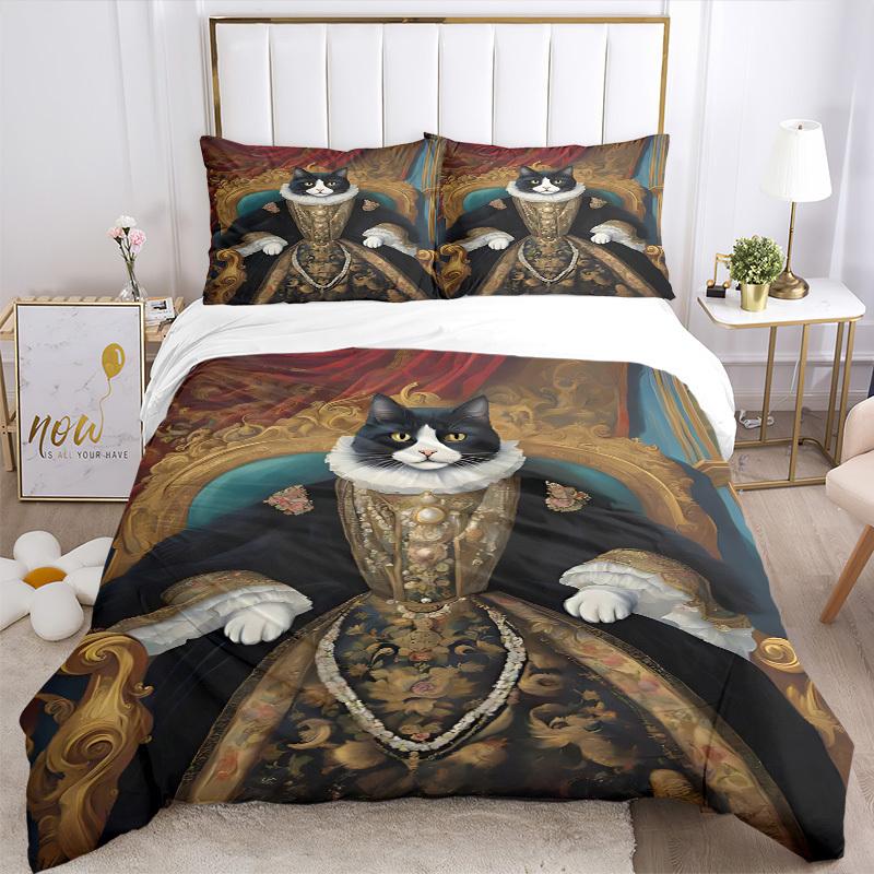 3pcs bedding set Royal Feline Includes 1 Comforter + 2 Pillowcases, Without Pillow Inserts, Soft Comfortable, Lightweight Breathable, Printe