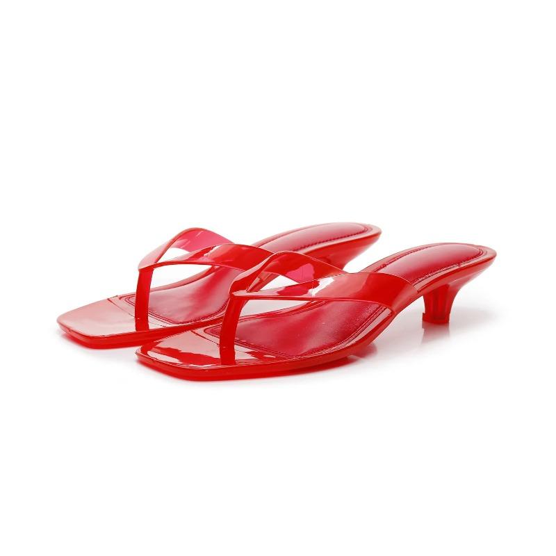 Damen Sandalen Flip Flops Tragen Quadratische Kopfmode Weinbrille Kristall Gelee Hausschuhe