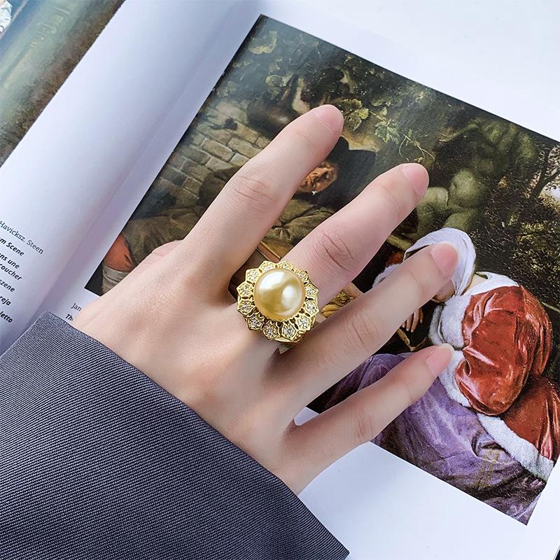 Jewelry Copper Platinum Plated Pearl Ring Women'S 14Mm