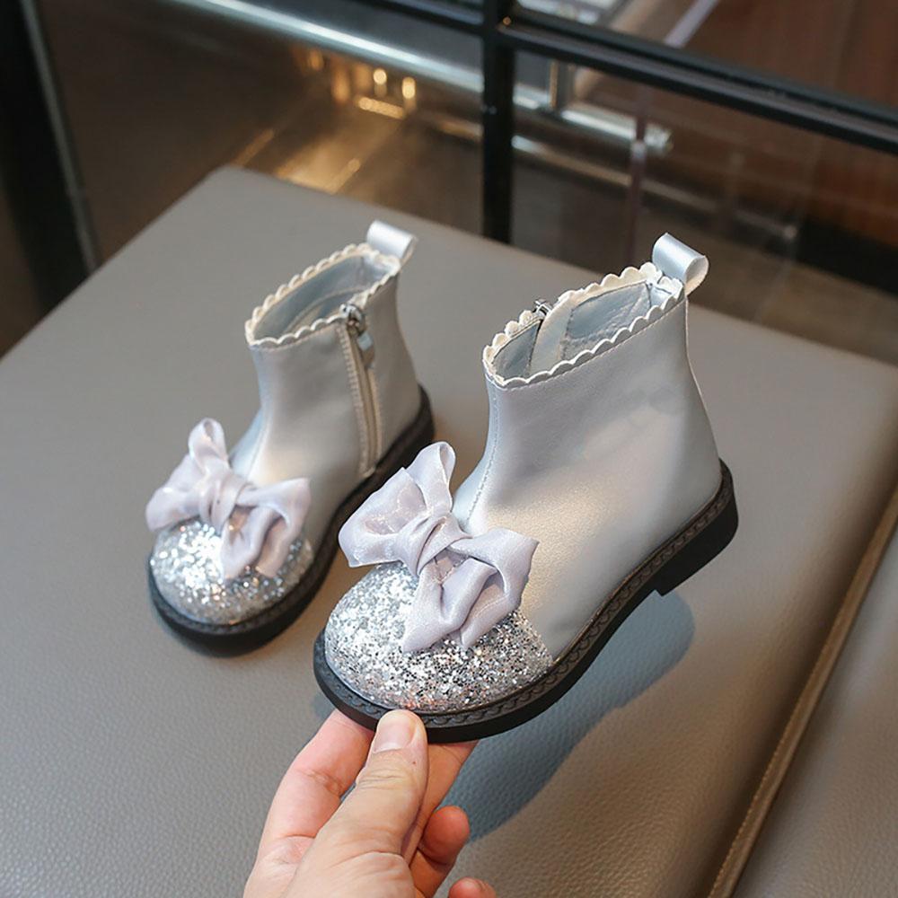 

Осенне-зимние сапоги принцессы для девочек в корейском стиле, роскошные сапоги для маленьких девочек, блестящие сапоги из искусственной кожи для детей 26 серебряный