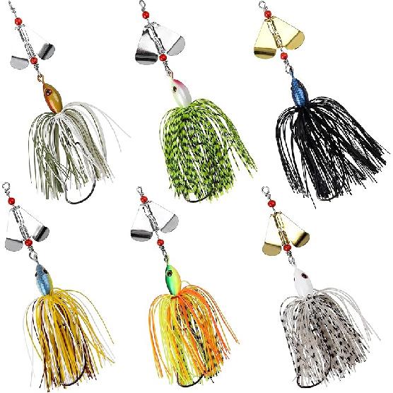 Fishing Buzzbait Lures Bass Spinnerbait Kit Topwater Buzz Bait Multicolor Swimbait Metal Jig Lure for Bass Pike Trout Fishing 6pcs
