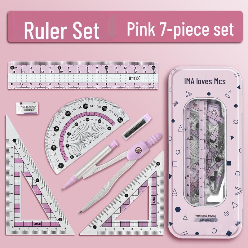 9-Piece Geometry Set for School: Compass, Protractor, Ruler, Square, and More