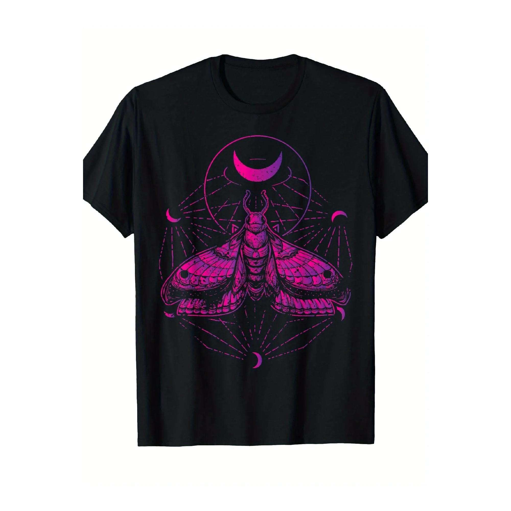 Goth Moth Crescent Moon Graphic T-Shirt Unisex Soft Breathable Casual Trip Tee S чёрный