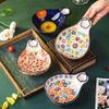 Hand-painted Dumpling Plate with Vinegar Plate Household Retro Ceramic Tableware Vegetable Plate Special Plate for Dumplings Fruit Snack Plate