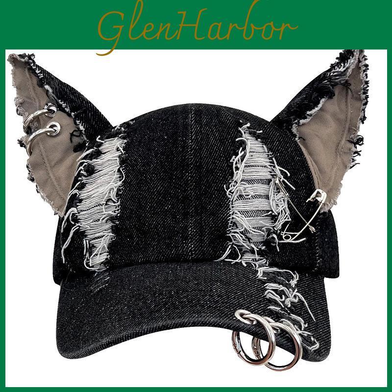 Y2k Postapocalyptic Style Denim Distressed Cap With Sun Protection For Streetwear Enthusiasts