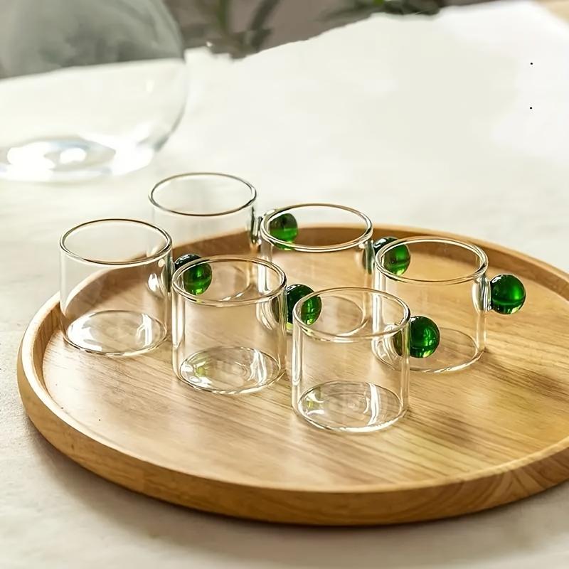 6pcs Espresso Cups Small Cup Home Glass Ball Handle Coffee Cup Tea Water Cup Heat Resistant Glass Teacups Juice Mug Table Decor