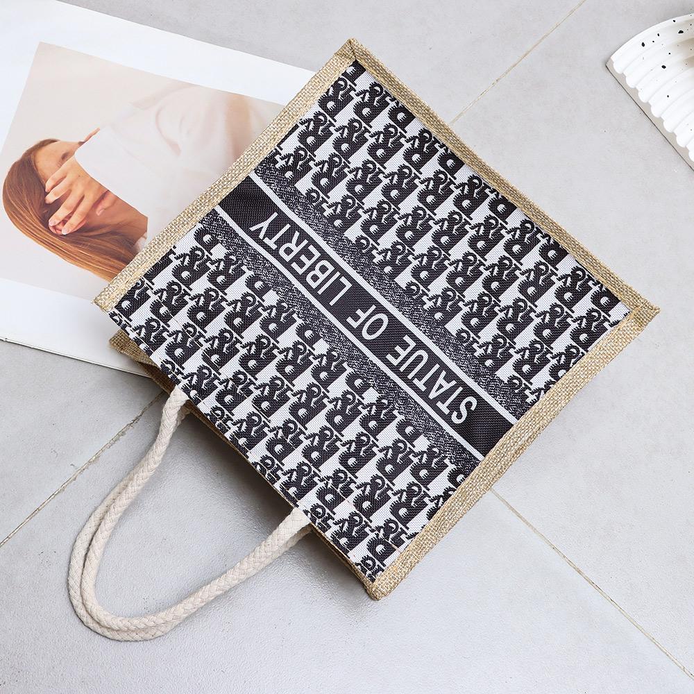 Portable Linen Tote Bag High-capacity Shopping Bag Hot Sale Versatile Handbag  Beach