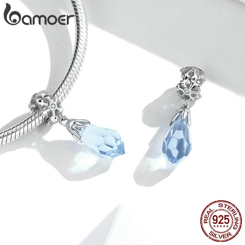 bamoer 925 Silver Blue Snowflake Spacer Charm Frozen Ice Crystal Opal Sun Pendant for Bracelet Women Fashion Jewelry