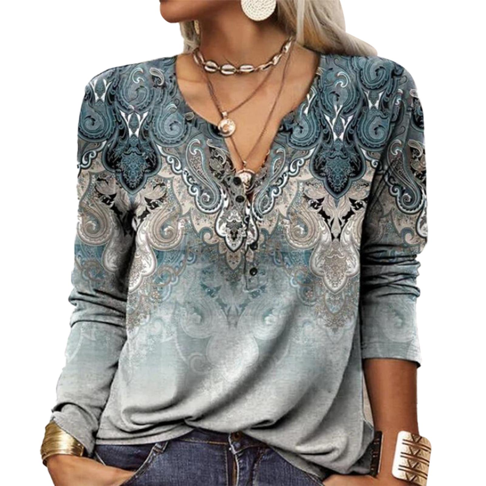 

Женский повседневный топ с вырезом на шее и длинными рукавами с принтом, модная элегантная повседневная блузка фиолетового цвета 3XL 3XL синий