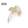 Women Elegant Ginkgo Leaf Shape Brooch Shiny Rhinestones Inlaid Pin Suit Collar Shawl Scarf Badge Costume Accessories