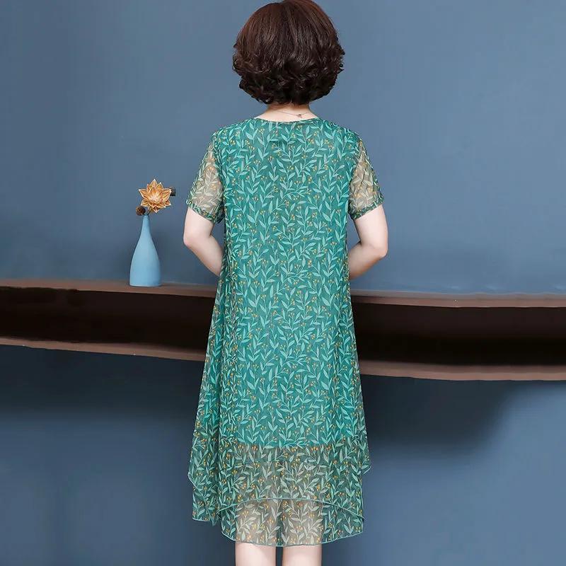 Women's Summer Dress Plus Size Mesh Dress for Middle-aged Women, Loose Casual Elegant Dress