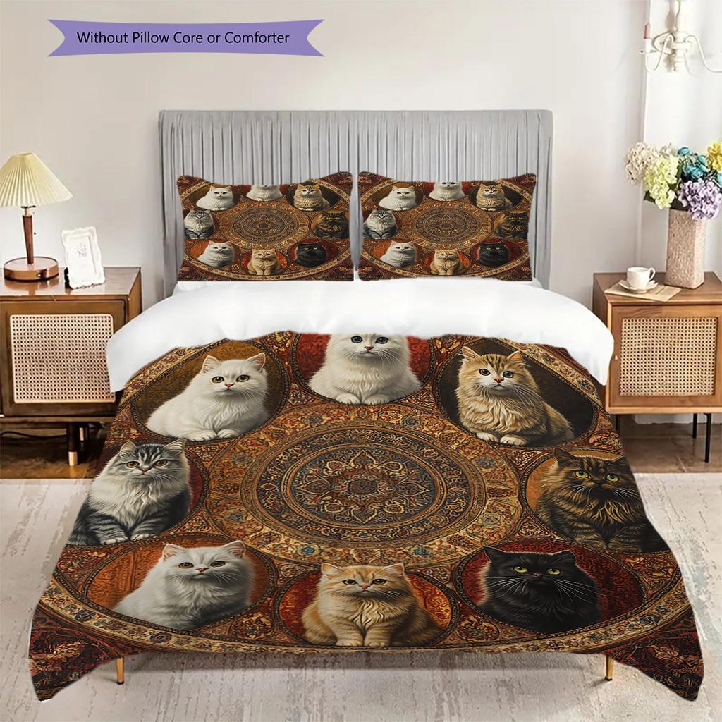 Kätzchenmuster Bettwäsche Steppdecke Set Bettbezug Kissenbezug Heimdekoration Geburtstagsgeschenk (1 Bettbezug + 2 Kissenbezüge, ohne Füllung)