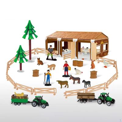 Scheune Bauernhoftiere Spielzeug für Kinder, Simulationsbauernhof Zaunszene Spielzeug, Niedliche Tierfiguren Bauer