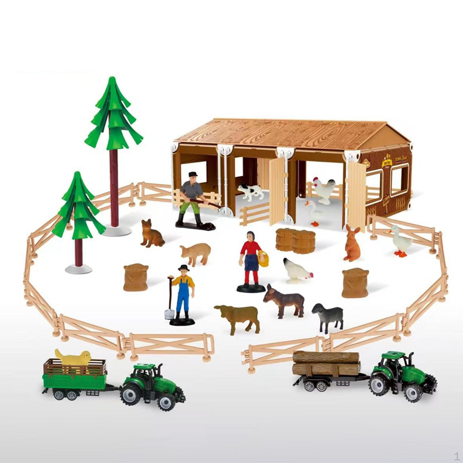 

Игрушки «Ферма с животными» для детей, Имитация сцены с забором, Фигурки милых животных, Фермер