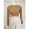2026 Fashionable Solid Color Short Slim Fit Cropped Long Sleeve T-Shirt for Women with Round Neck