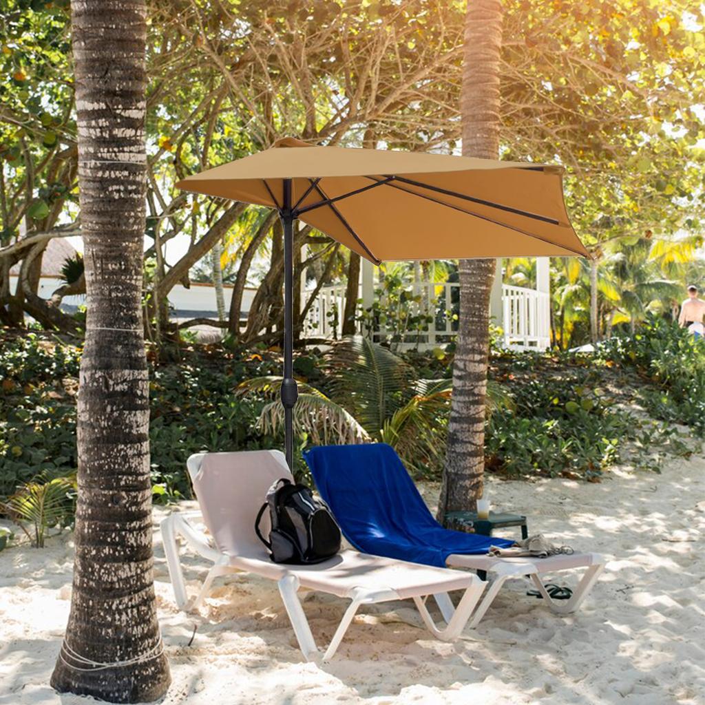 Half Umbrella Canopy Polyester Outdoor Half Umbrella Replacement Canopy Cover for Patio Garden Khaki