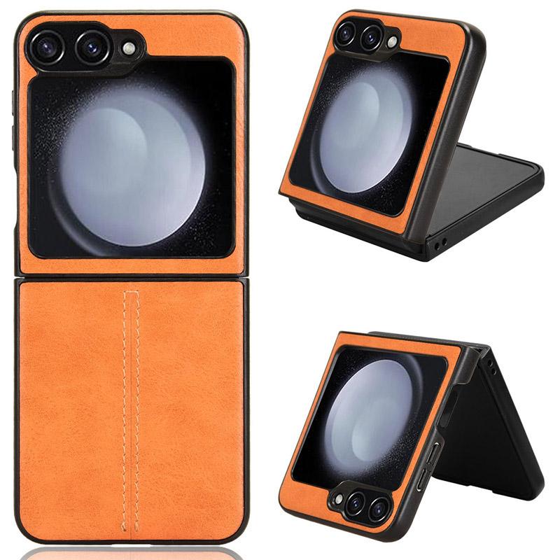 Für Samsung Galaxy Z Flip6 5G Hülle Steppnähte Rindsleder Textur Leder Rückseite Handyhülle