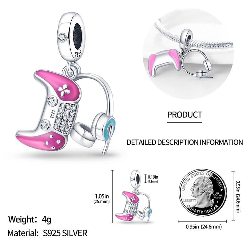 925 Silver Headset Game Machine Motorcycle Pendant Charm Bead Fit Original Bracelet Necklace Diy Female Jewelry Gift