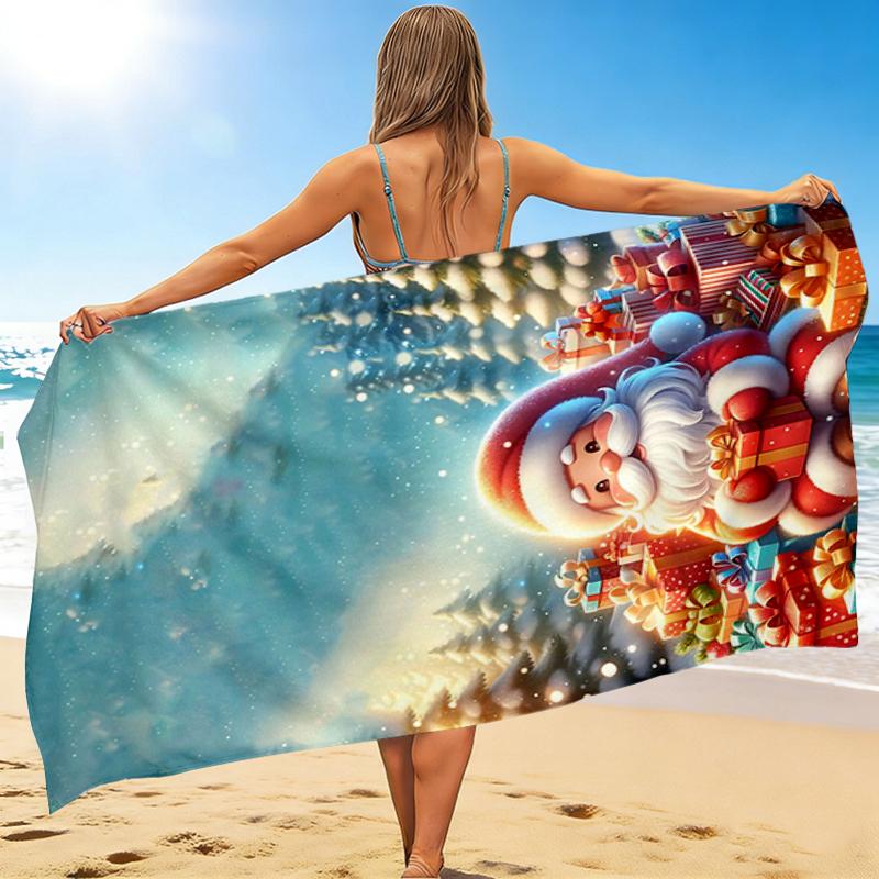 1Pc Christmas Santa Claus Gifts Beach Towel, Quick Dry, Multi-Use for Beach Pool Gym Yoga Home Travel, Christmas, Halloween, Xmas Gift S255