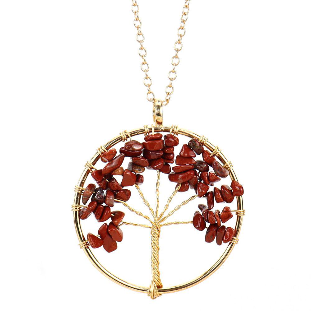 Color Retaining Gold Hand Winding Natural Crystal Gravel Tree Of Life Necklace N104