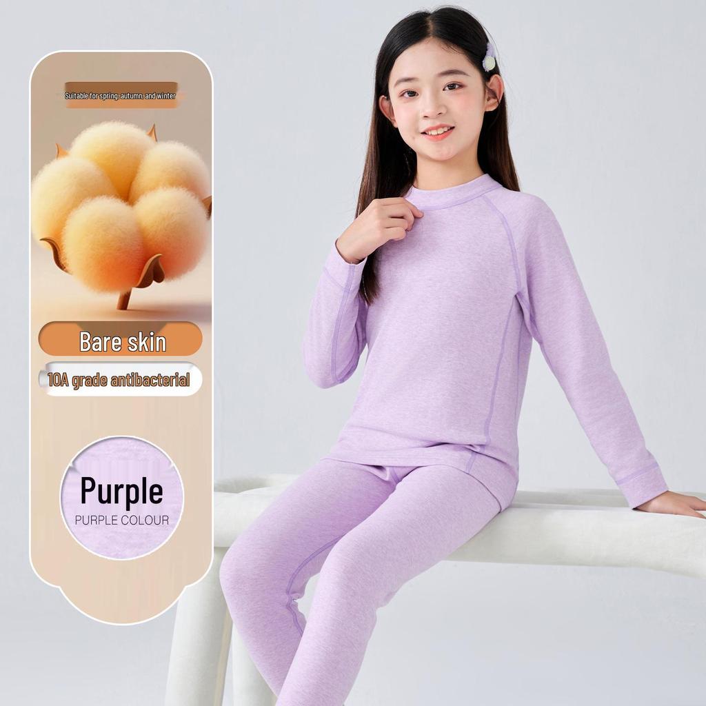 Kids' Warm Lycra Cotton Underwear Set: Autumn Solid Color Sweater & Pants for Boys and Girls