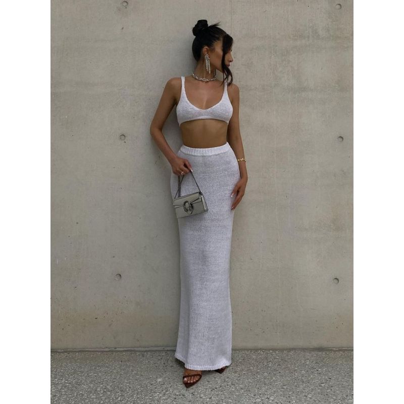 Western Style Gyaru Beach Suit Wrap-around Solid Sheath Long dress Two-piece Set Beach Set for Women