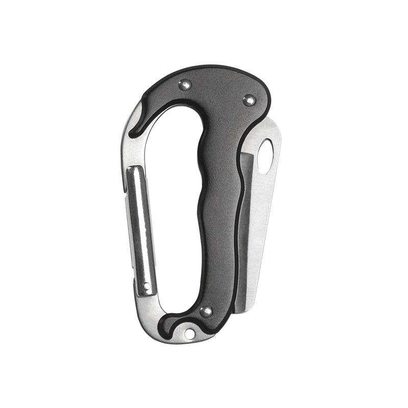 All-aluminum D-shaped Carabiner with Dual-opening Knife, Quick-release Lock, and Multi-functional Buckle for Climbing and Camping.