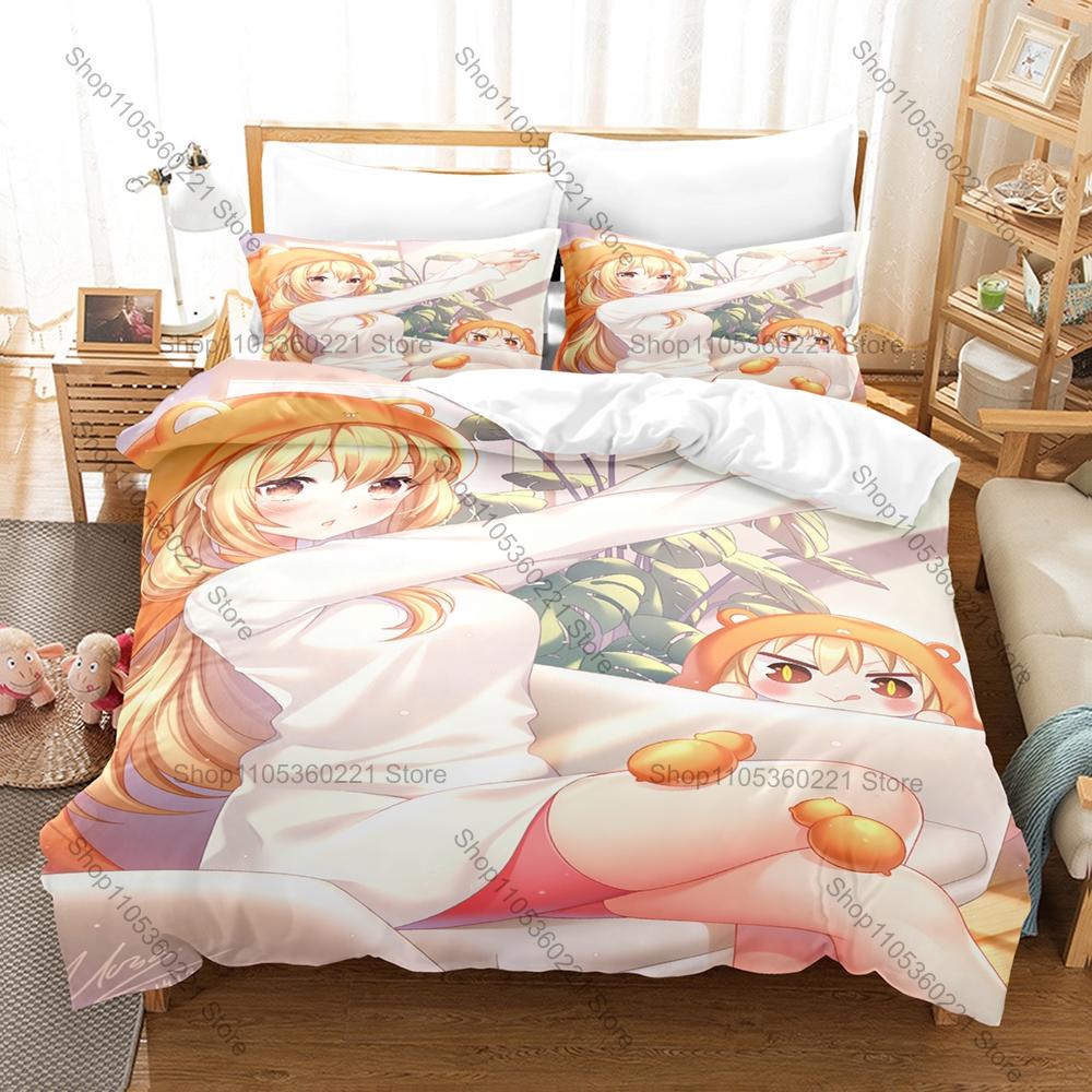 Himouto! Umaru-chan Bedding Set Duvet Cover + 2 Pillowcases Cute Anime Umaru Doma Hamster Hoodie Kawaii Bedroom Decor