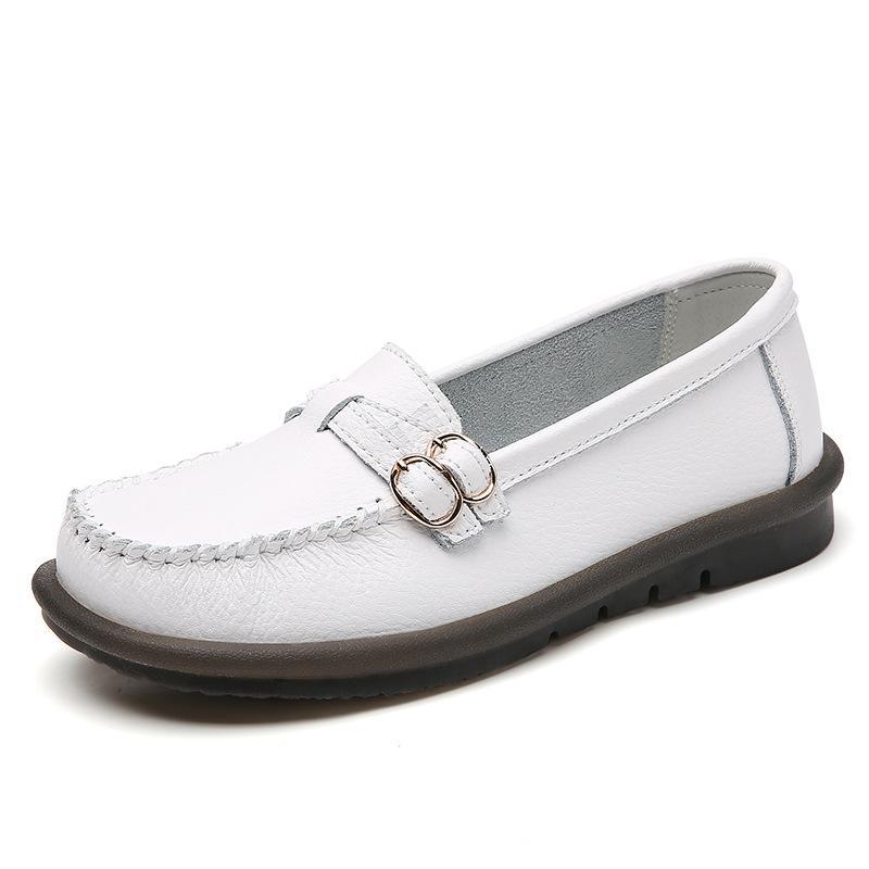 Spring and Autumn women's large-size leather one-pedal casual flat-soled Doudou shoes versatile soft-soled comfortable mother shoes
